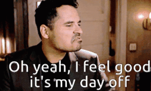 Man in Suit Says Oh Yeah I Feel Good It's My Day Off