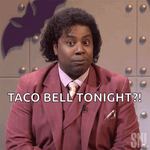 Man in Suit Says Taco Bell Tonight on Screen
