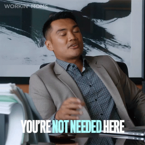 Man in Suit Says You're Not Needed Here