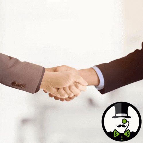 Man in Suit Shaking Hands with Top Hat Man