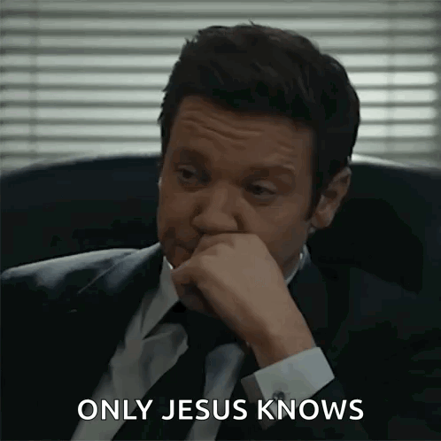 Man In Suit Sitting With Hand On Chin Only Jesus Knows GIF