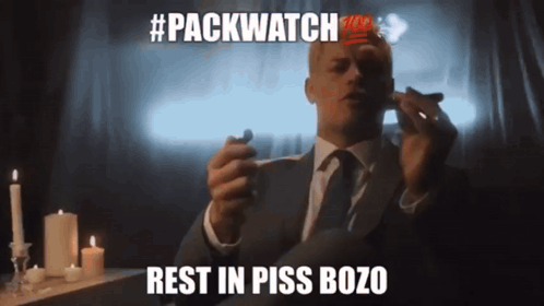 Man In Suit Smoking Cigarette Rest In Piss Bozo GIF