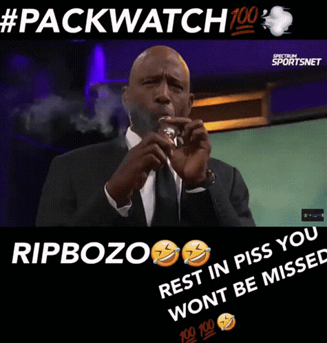 Man In Suit Smoking With RIPBOZO Rest In Piss GIF