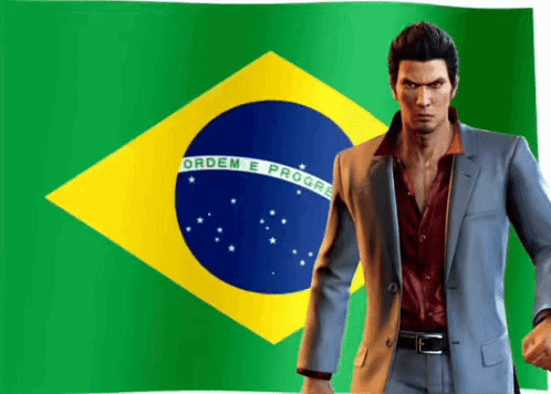 Man In Suit Standing Before Ordem E Progresso Flag GIF