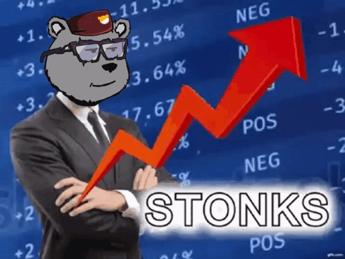 Man in Suit Standing Before Stonks Graph