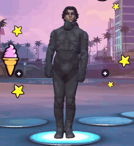 Man in Suit Standing in Front of Ice Cream Cone and Stars