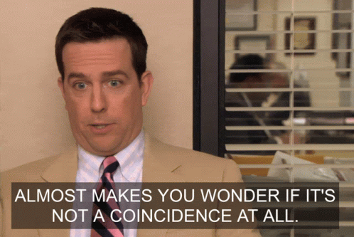 Man In Suit Talking About Almost Making You Wonder If It's Not A Coincidence At All GIF
