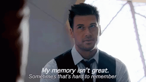 Man in Suit Telling Woman Memory Isn't Great