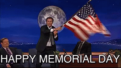 Man in Suit with American Flag, Full Moon, Happy Memorial Day