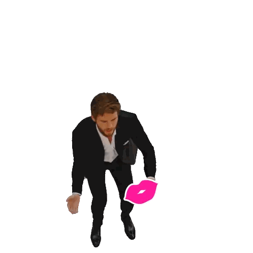 Man in Suit with Hearts and Pink Kiss