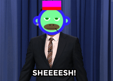 Man In Suit With Monkey Face Saying Sheeeesh GIF