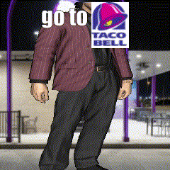 Man in Suit With Taco Bell Logo on Face