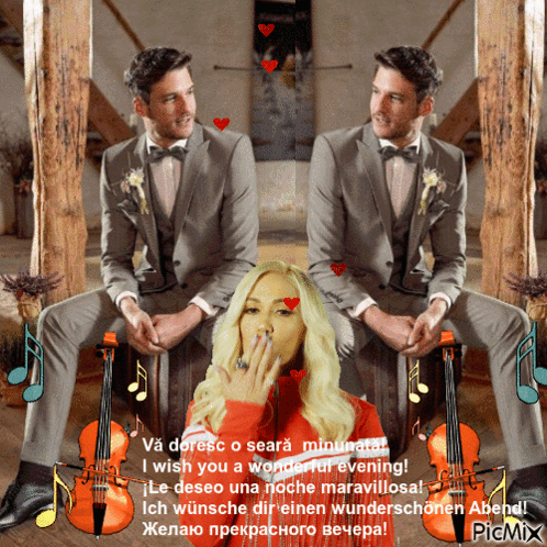 Man in Suit, Woman in Red Jacket, Violin