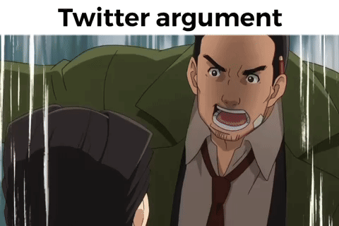 Man in Suit Yelling at Another Man Twitter Argument Meme