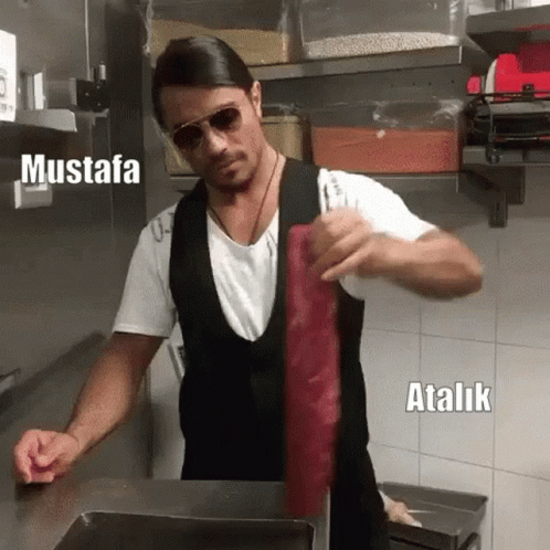 Man in Sunglasses and Apron Holding Meat