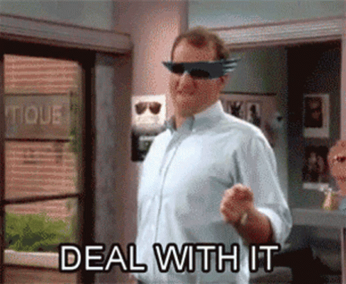 Man in Sunglasses and Blindfold Saying Deal With It