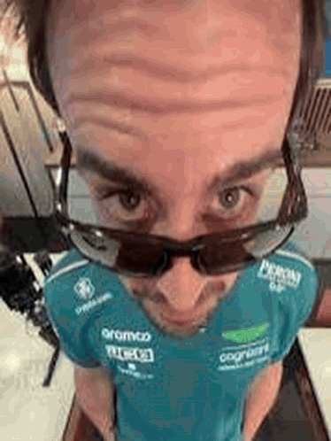 Man In Sunglasses And Blue Shirt Taking Selfie GIF