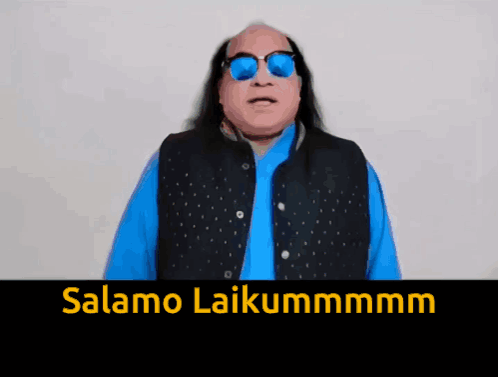 Man In Sunglasses And Blue Vest Says Salamo Laikummmmm GIF