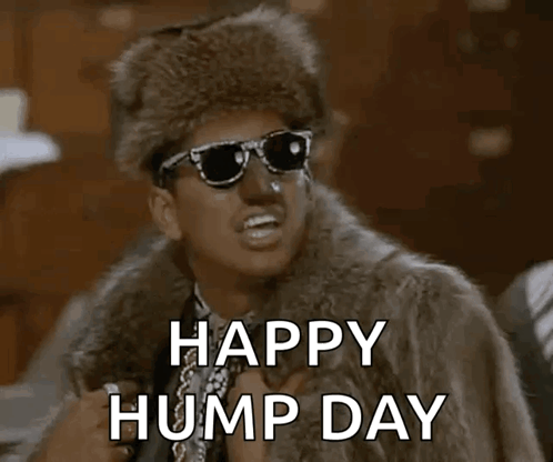 Man in Sunglasses and Fur Coat Says Happy Hump Day