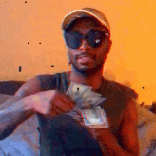 Man In Sunglasses And Hat Holding Stack Of Money GIF