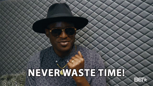 Man In Sunglasses And Hat Says Never Waste Time GIF