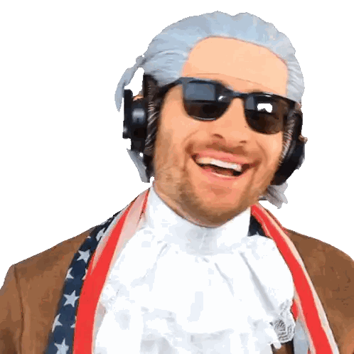 Man in Sunglasses and Headphones as George Washington