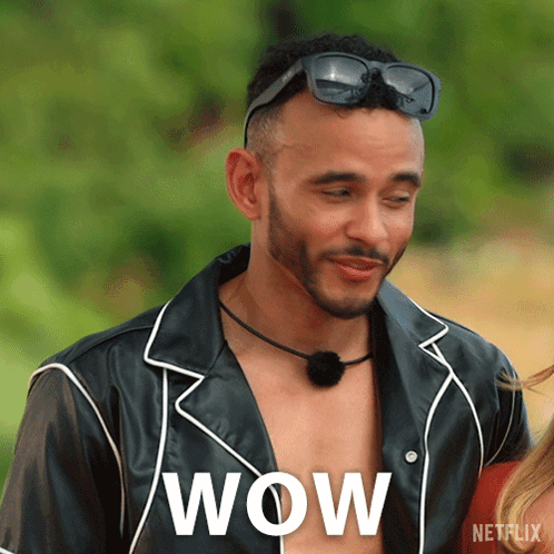 Man in Sunglasses and Leather Jacket with Wow