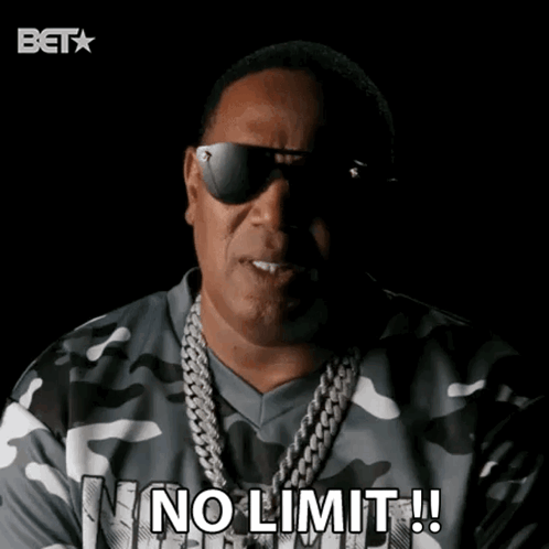 Man In Sunglasses And No Limit Shirt GIF