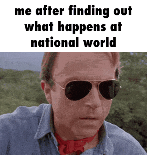 Man In Sunglasses And Red Scarf Me After Finding Out What Happens At National World GIF