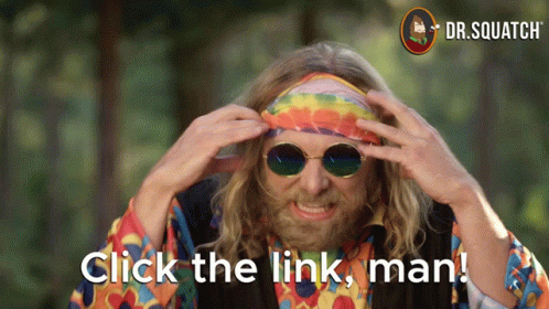 Man in Sunglasses and Tie Dye Headband Says Click The Link