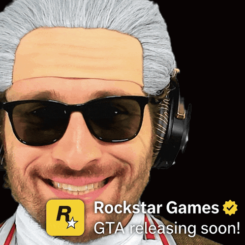 Man in Sunglasses and Wig With Rockstar Games Logo