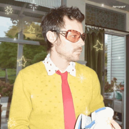 Man in Sunglasses and Yellow Sweater harryxgif