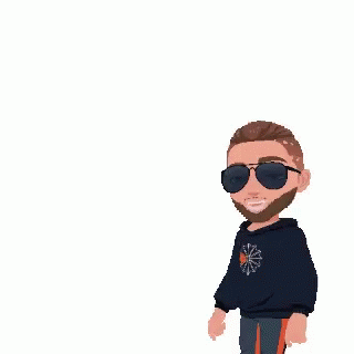 Man In Sunglasses Dancing In Front Of Purple Yus Letters GIF