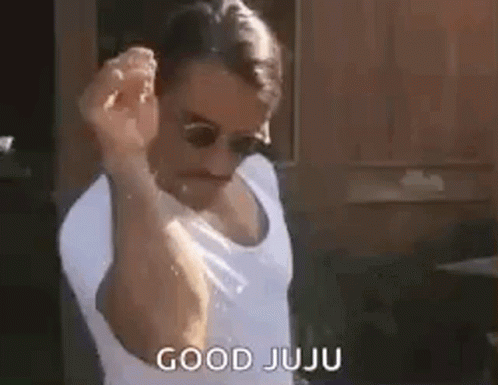 Man In Sunglasses Holding Food Saying Good Juju GIF