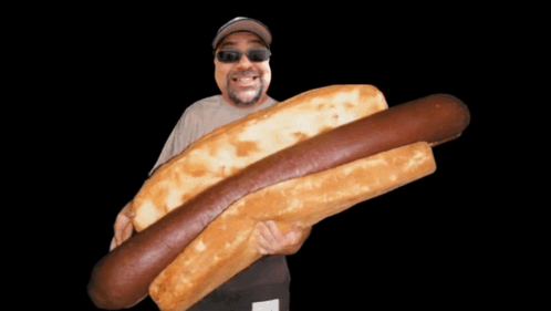 Man In Sunglasses Holding Large Hot Dog GIF