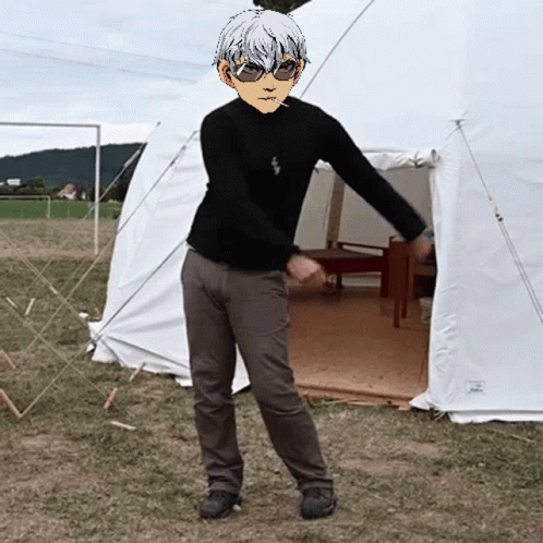 Man In Sunglasses In Front Of Tent GIF