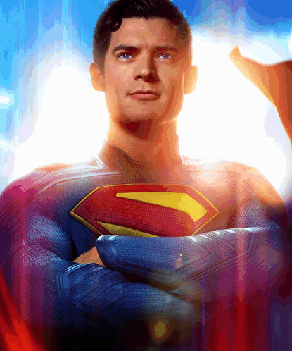 Man in Superman Costume Arms Crossed Looking at Camera