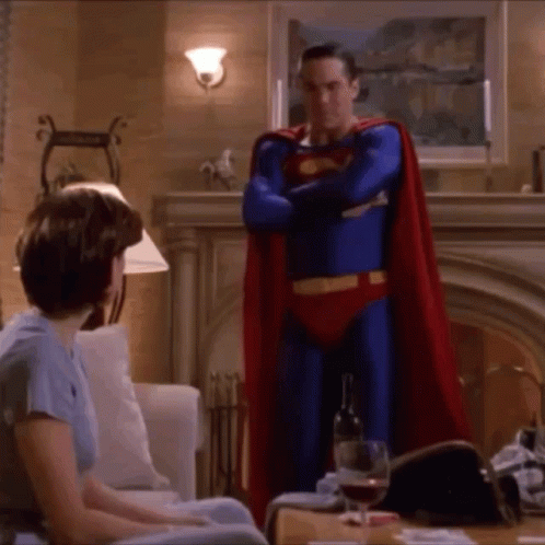 Man in Superman Costume Close Up