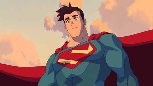 Man in Superman Costume in Front of City