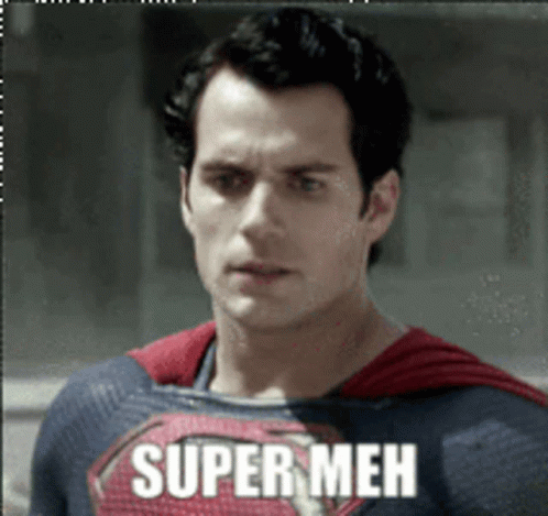 Man in Superman Costume with Super Meh