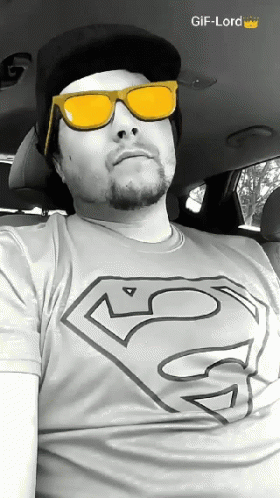 Man In Superman Shirt Sitting In Car GIF
