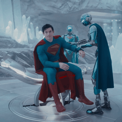 Man in Superman Suit in Chair