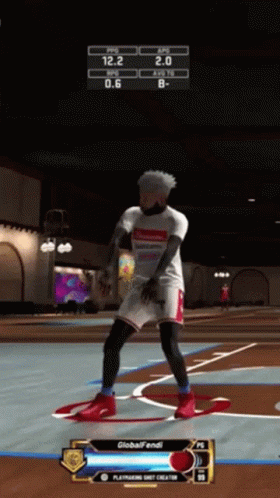Man In Supreme Shirt Playing Basketball Video Game GIF