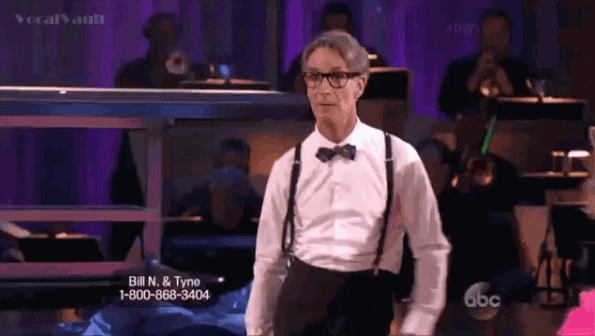 Man in Suspenders and Bow Tie Before Bill N & Tyne Ad