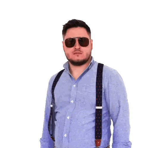 Man in Suspenders and Sunglasses Giving Thumbs Up