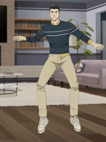Man In Sweater And Khaki Pants Jumping GIF