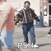 Man in Sweater and Sunglasses Dancing on Boardwalk
