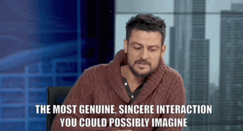 Man in Sweater Talking About Most Genuine Sincere Interaction You Could Possibly Imagine