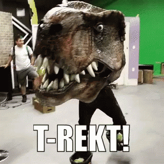 Man In T-Rex Costume With Green Screen GIF