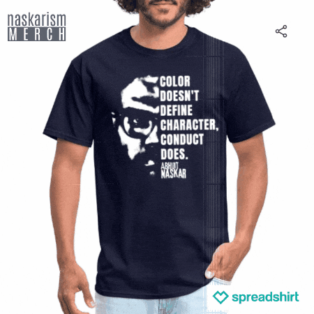 Man in T-Shirt Saying Color Doesn't Define Character Conduct Does